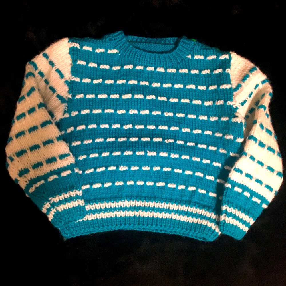 Teal and White Infant Knit Sweater | Handmade | 6-12M | EEUC